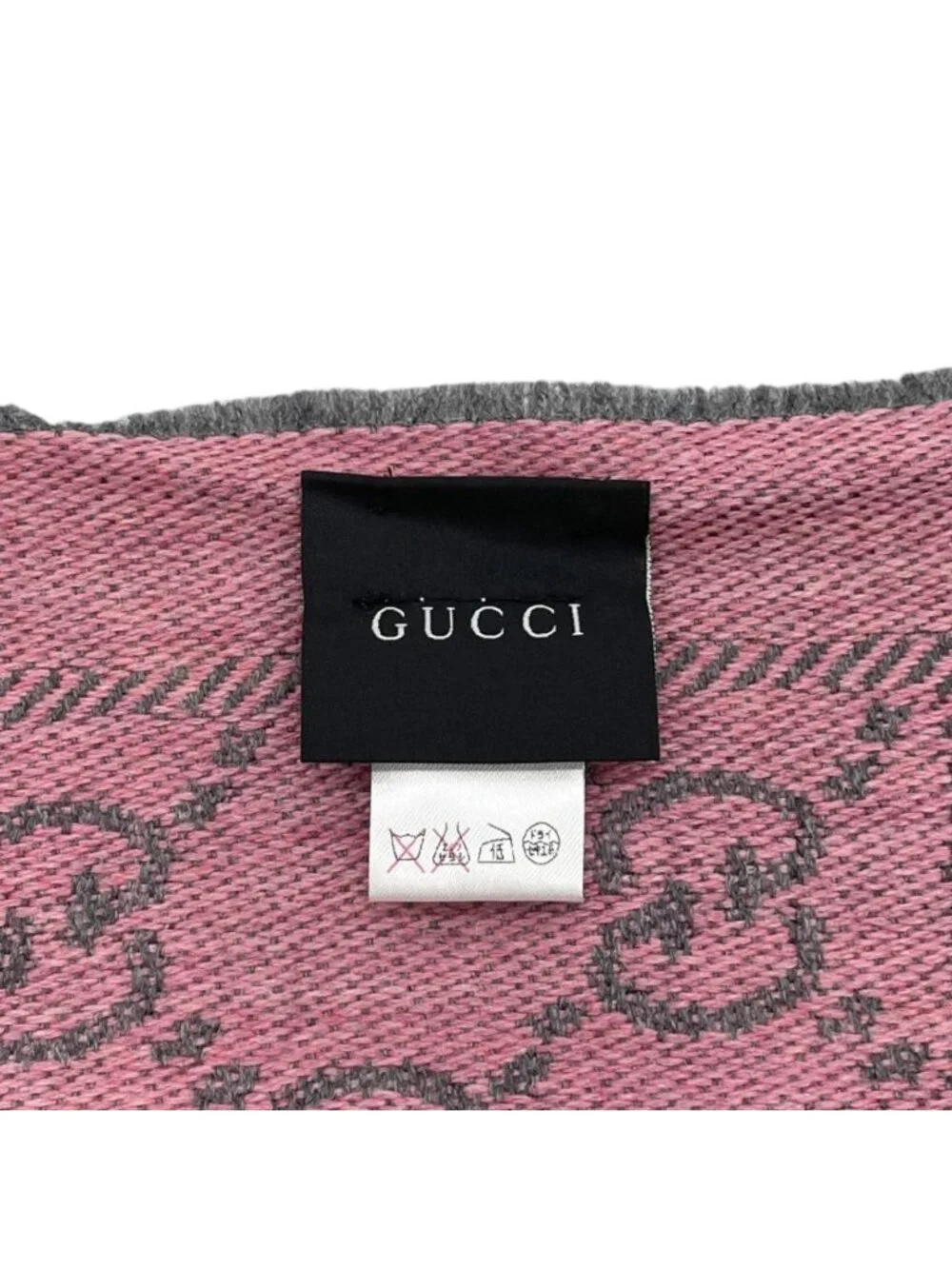 Gucci Scarf GG Wool Pattern Logo Rose Pink Gray